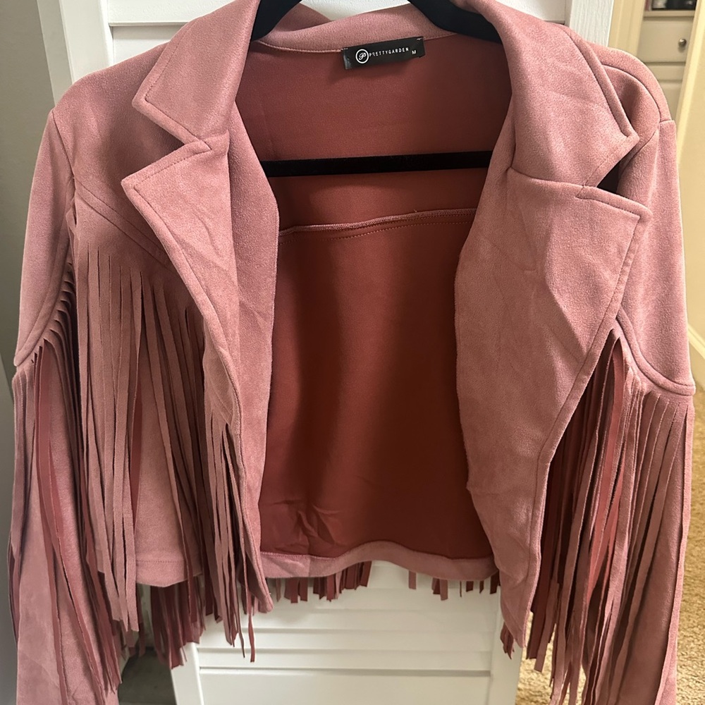 Cropped Pink Jacket with Fringe Details